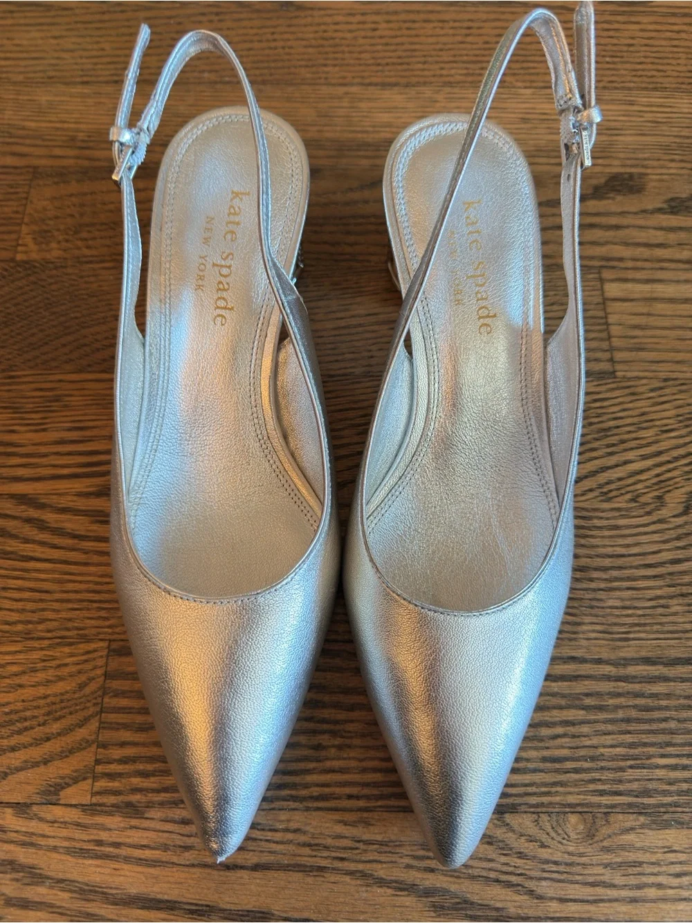 Metallic Silver Slingback Block Heel Pumps - Picture 5 of 5